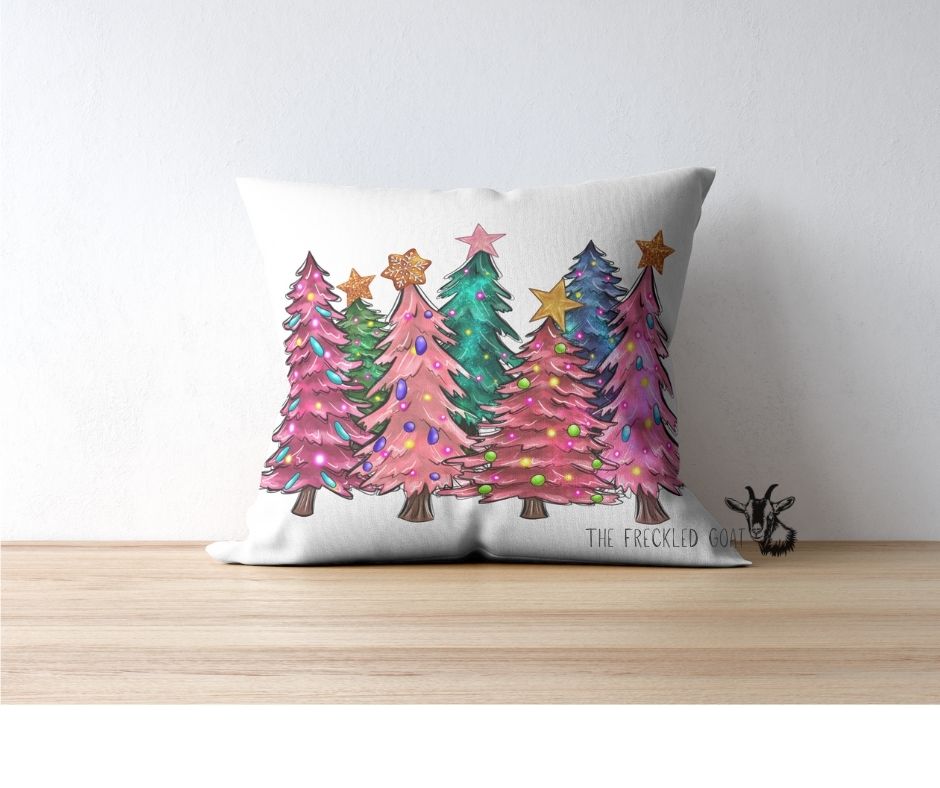Colorful Christmas Trees Pillow Cover