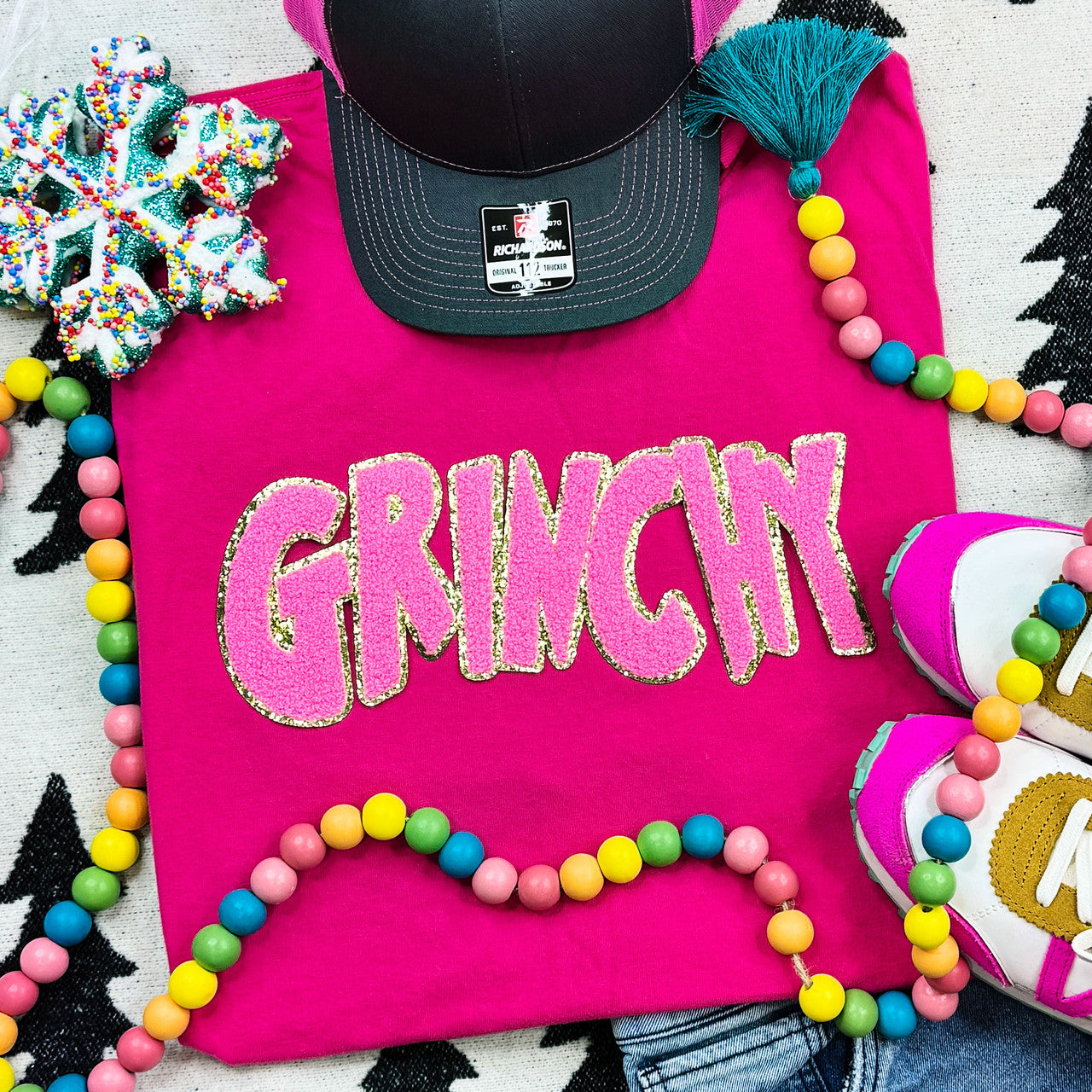 Pink Chenille "GRINCHY" Sweatshirt