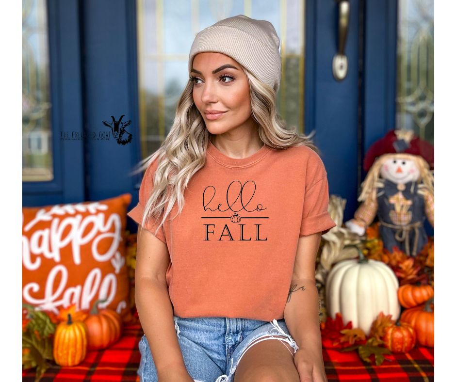 Hello Fall with Pumpkin T-shirt CC