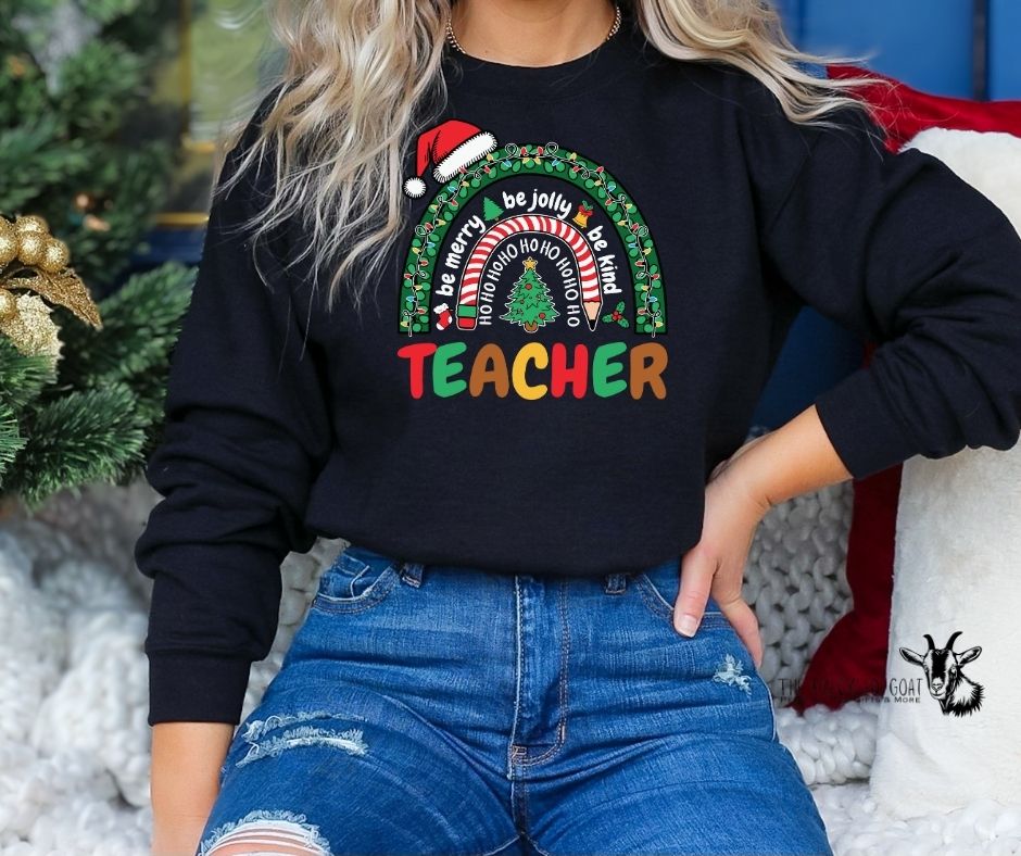 Teacher Christmas Rainbow Sweatshirt