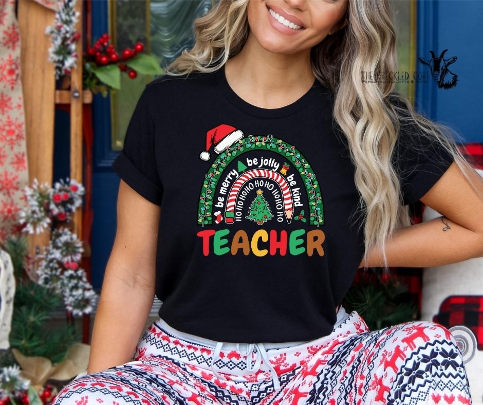 Teacher Christmas Rainbow T-Shirt