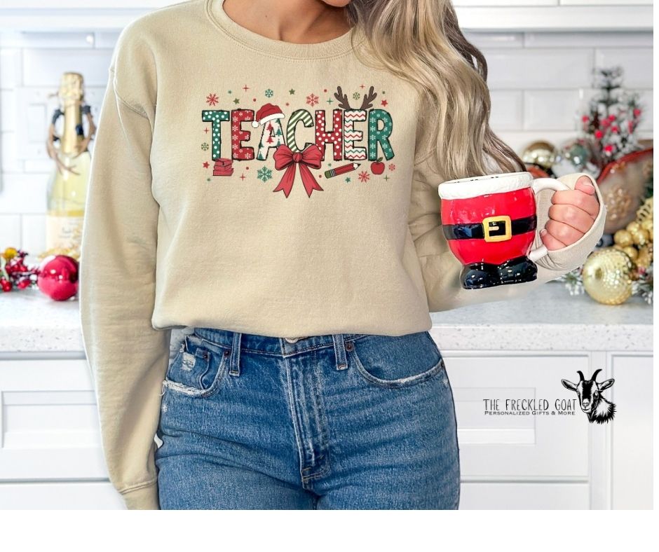 Christmas Teacher with a Bow Sweatshirt