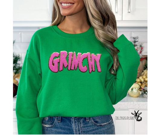 Pink Chenille "GRINCHY" Sweatshirt