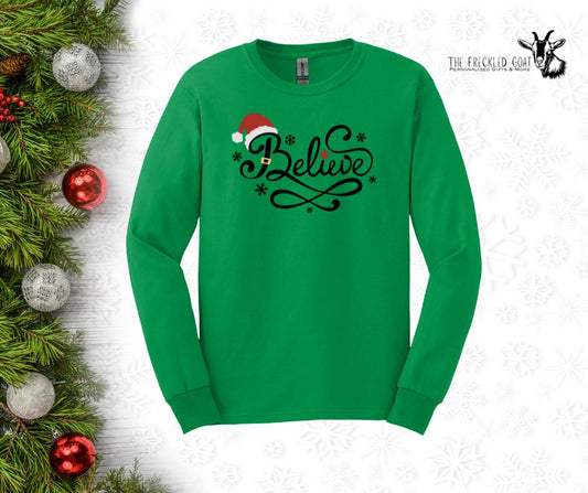 Believe with Santa Hat Long-Sleeve T-Shirt