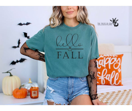 Hello Fall with Pumpkin T-shirt CC