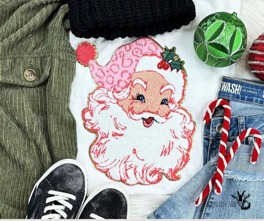 Chenille Santa w/Light Pink Hat Sweatshirt