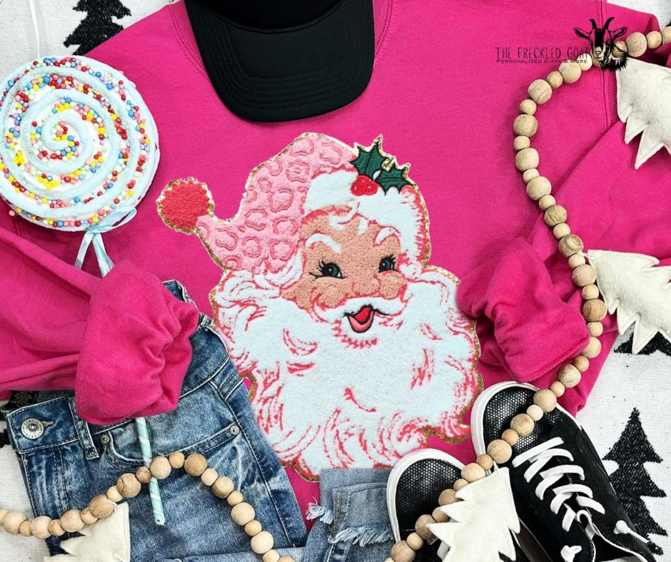 Chenille Santa w/Light Pink Hat Sweatshirt