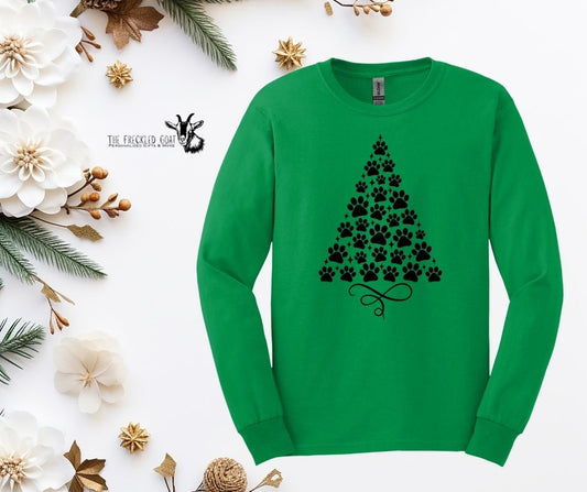 Paws Christmas Tree Long Sleeve T-Shirt