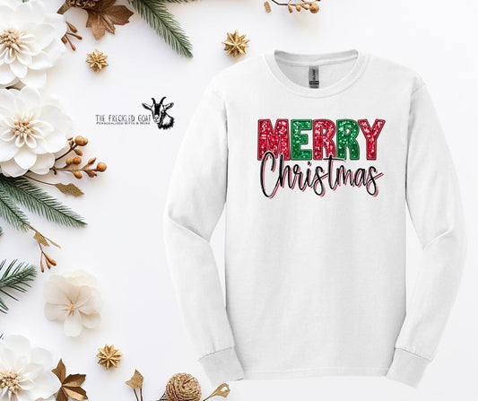 Merry Christmas Red & Green Long Sleeve T-Shirt