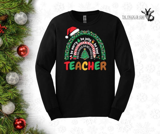 Teacher Christmas Rainbow Long-Sleeve T-Shirt