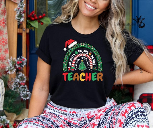 Teacher Christmas Rainbow T-Shirt