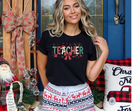 Christmas Teacher with a Bow T-Shirt