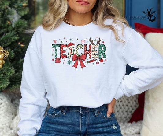 Christmas Teacher with a Bow Sweatshirt